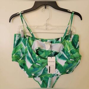 Pentao Leaf Print High Waist Two Piece Swimsuit Size  XXL NWT